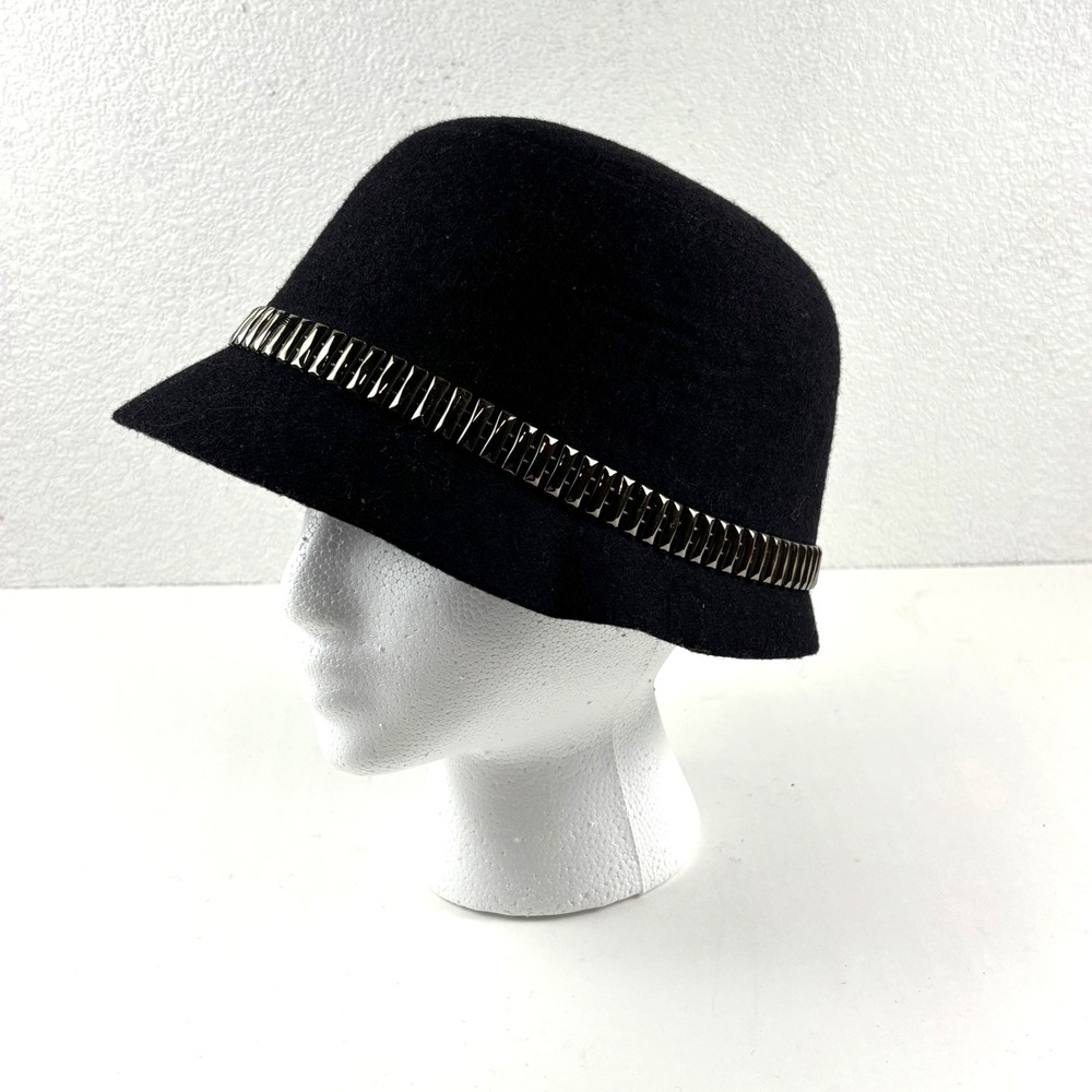 Magid Hats Cloche Bucket Hat Womens OS Black Wool Blend Studded Trim‎ Flapper